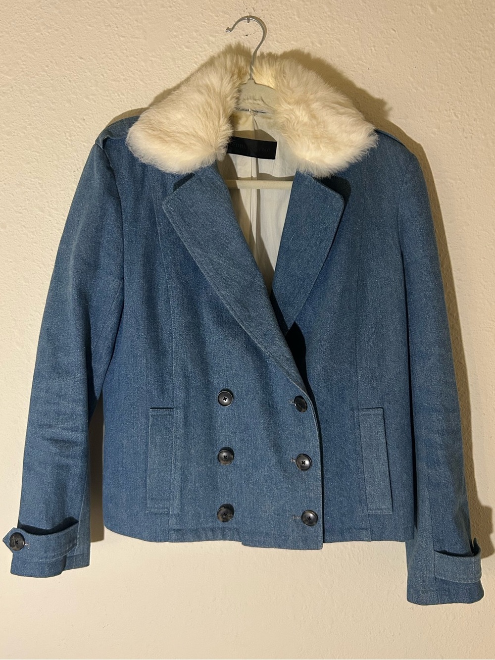 Jenni Kayne Double-Breasted Denim and fur Coat